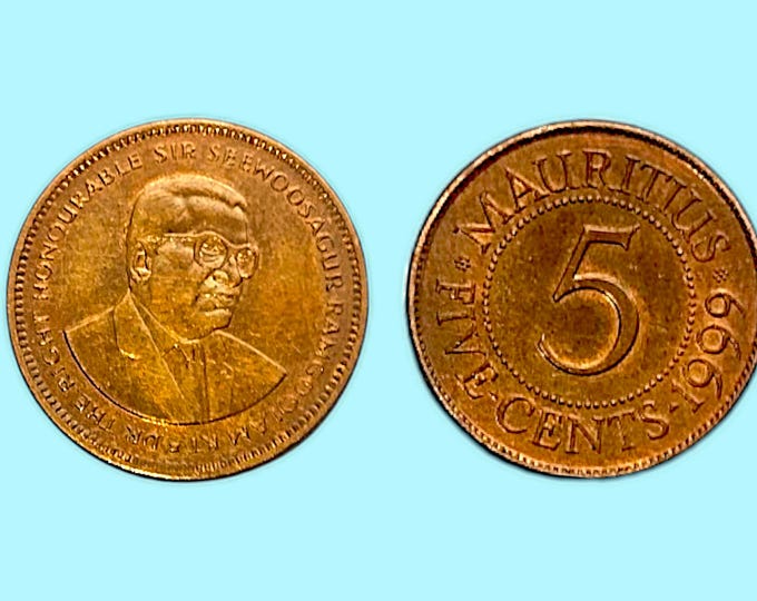Mauritius 5 Cents Coin 1999, Sir Seewoosagur Ramgoolam, Collectible African Currency