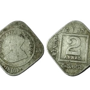 Vintage 2 Annas Coin of India - George V King - Rare Colonial Currency - Numismatic Collectible