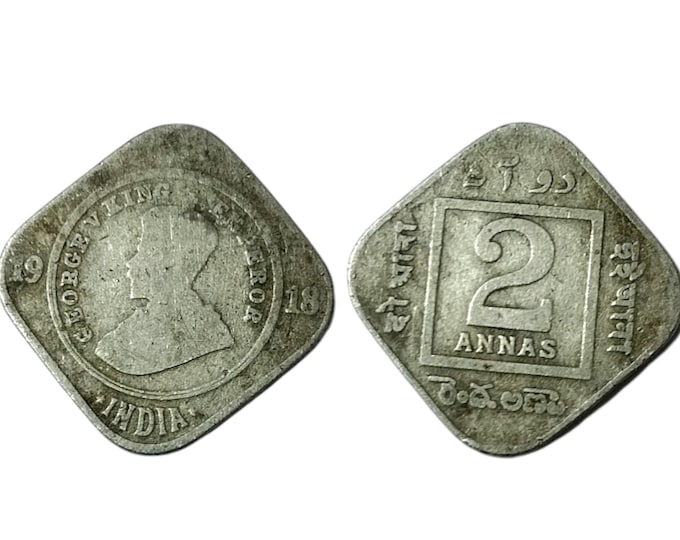 Vintage 2 Annas Coin of India - George V King - Rare Colonial Currency - Numismatic Collectible