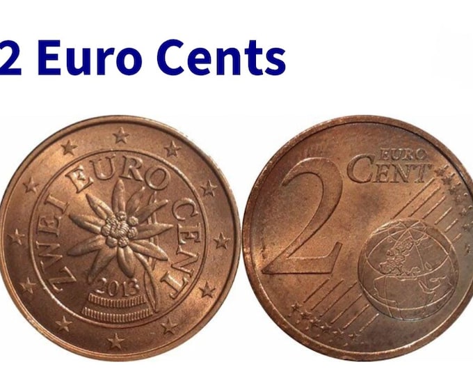Austria 2 Euro Cent Coin | Edelweiss Flower Design | 2001 & 2007 Years | European Currency Collectible