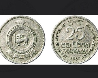 1963年 スリランカ 25セント硬貨、セイロン青銅製ヴィンテージ通貨