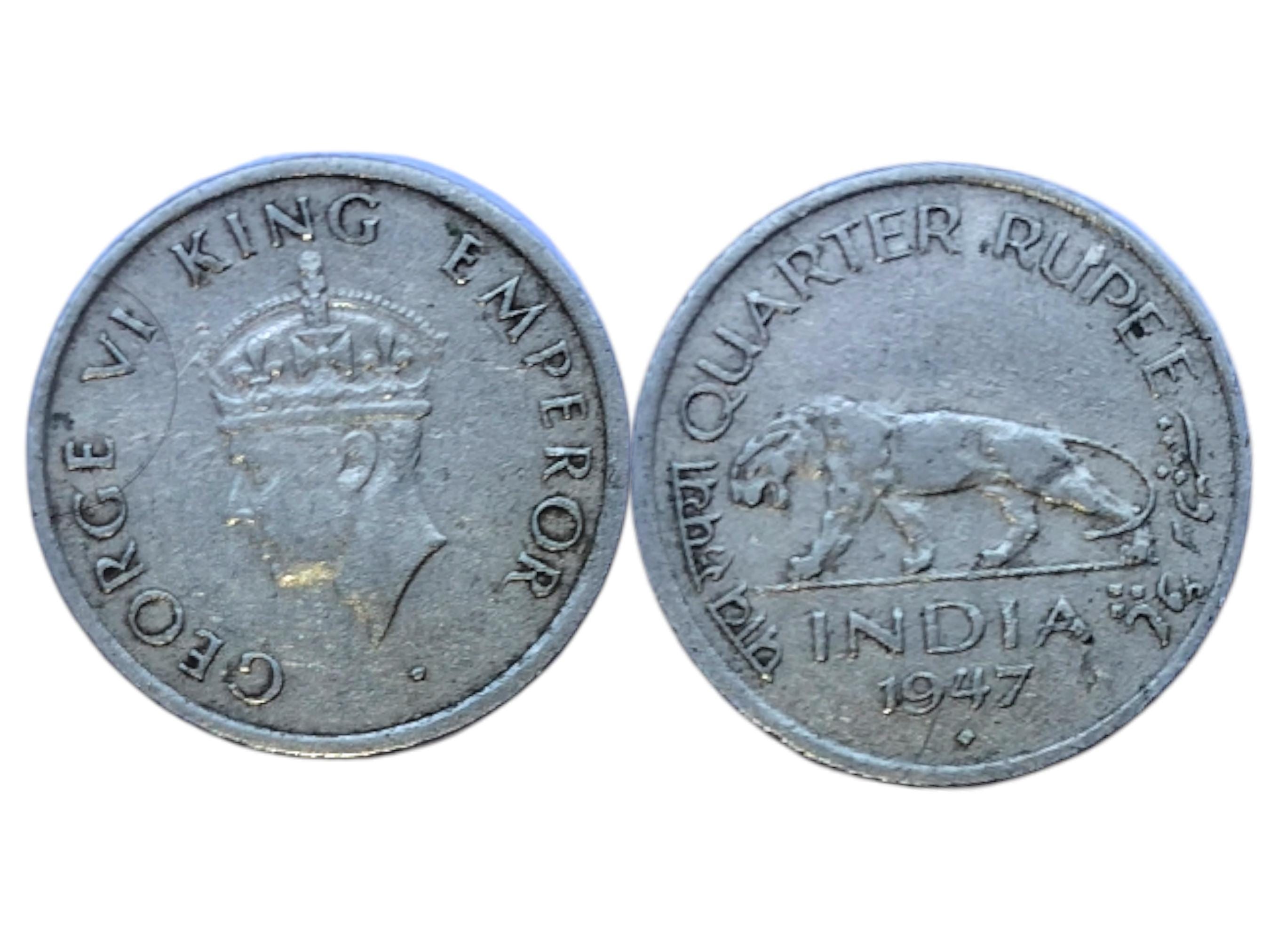 1947年インド 25セント硬貨：ジョージ6世、跳ねるライオン - Etsy 日本