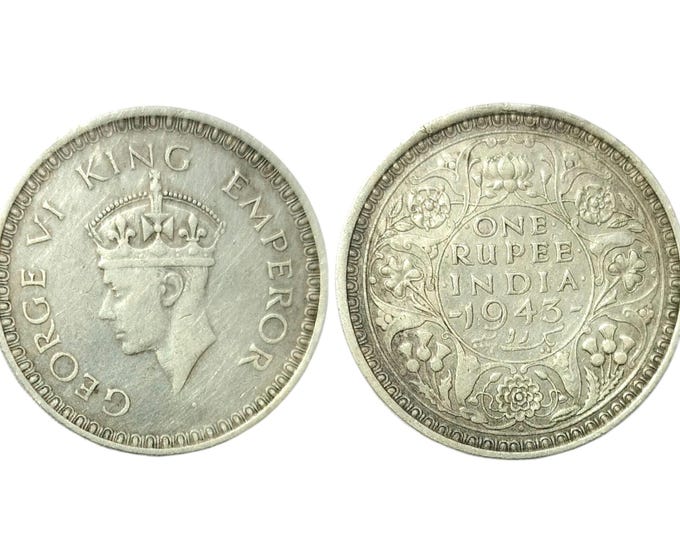 British India 1943 King George VI One Rupee Silver Coin - Rare Collectible