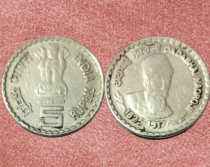 India 5 Rupees Dadabhai Naoroji Commemorative Coin 1825-1917, Indian Republic Coin, Collector's Item