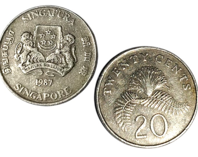 Singapore Coin Ring 20 Cents 1987 - Handmade Coin Jewelry Gift