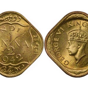1945 British India Half Anna Coin: King George VI, Collectible Nickel Brass