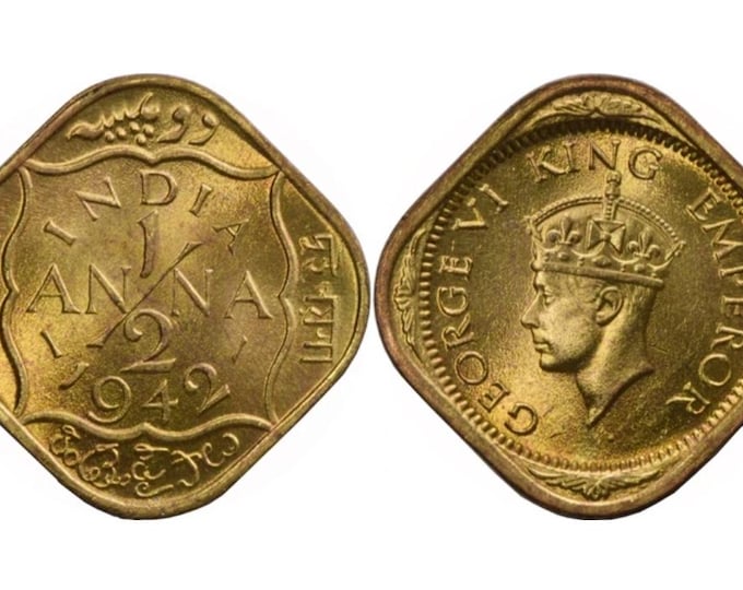 1945 British India Half Anna Coin: King George VI, Collectible Nickel Brass