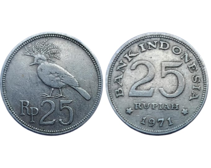 1971 Indonesia 25 Rupiah (Rp25) Coin - Bank Indonesia - Copper-Nickel - Bird of Paradise