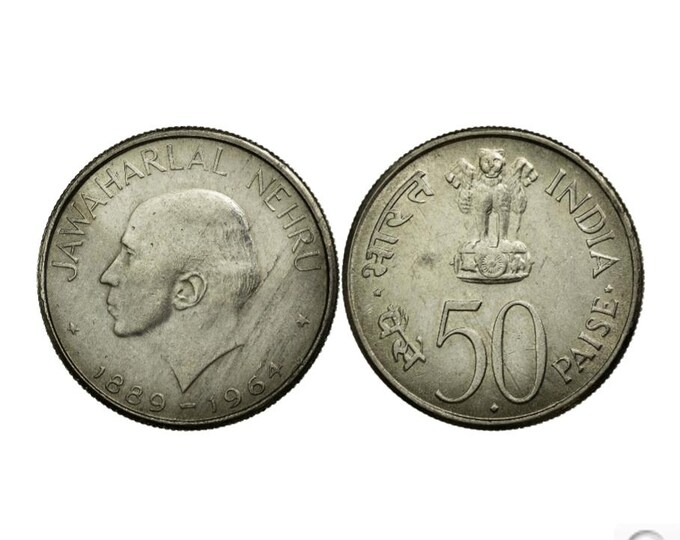 1964 India 50 Paise Coin - Jawaharlal Nehru Commemorative - Collectible Indian Coin