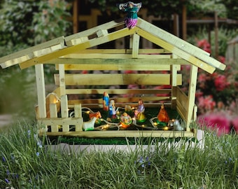 Rustic Wooden Nativity Set - Christmas Manger Scene - Handcrafted Creche Decor - Holiday Home Decoration