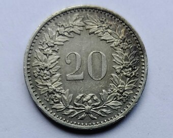希少な1978年スイス20サンチーム硬貨 - ヨーロッパの歴史的貨幣収集品