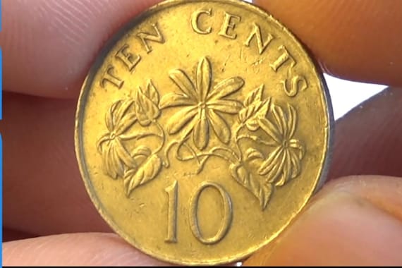 日本 旧貨幣 10セント 赤色・黄色 1987年製シンガポール10セント硬貨 - シンガポール共和国の貨幣収集品