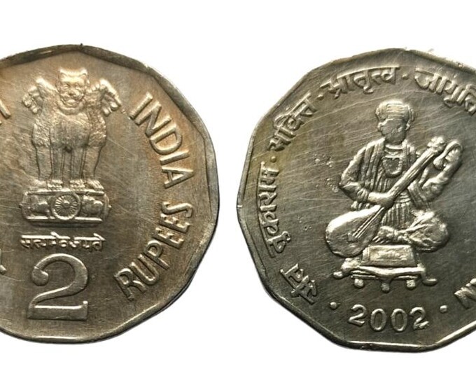 Rare 2002 India 2 Rupee Sant Tukaram Commemorative Coin, Copper-Nickel, Collectible Currency