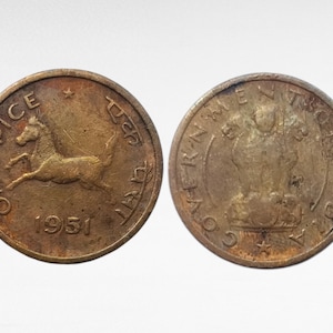 1951 India One Pice Coin | Running Horse Design | Vintage Indian Collectible