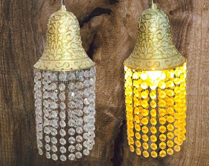 Brass Crystal Chandelier Pendant Light: Vintage Bell Lantern with Beaded Fringe