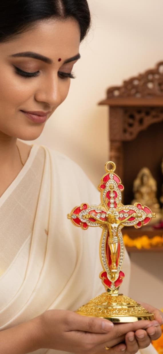 Byzantine Style Red & Gold Standing Crucifix | Religious