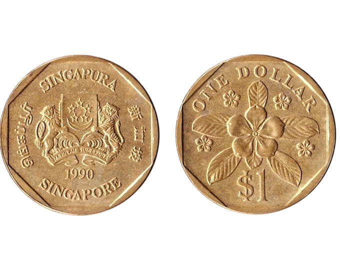Rare 1990 Singapore One Dollar Coin | Southeast Asian Numismatics | Coin Collector Gift