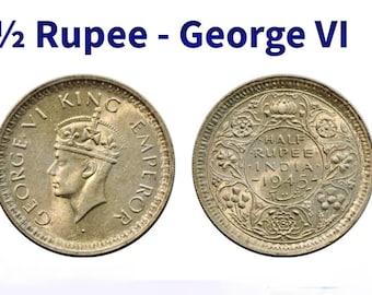 ヴィンテージ 1940-1945 イギリス領インド 1/4 ルピー銀貨 国王