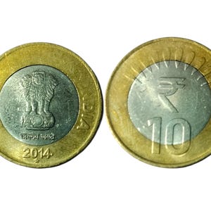 Indian 10 Rupee Coin 2014 - Authentic Bi-Metallic Currency - Numismatic Collectible