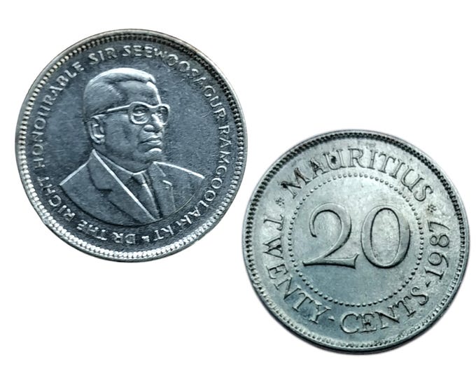 Mauritius 20 Cents Coin 1987 - Sir Seewoosagur Ramgoolam - Vintage Mauritian Currency