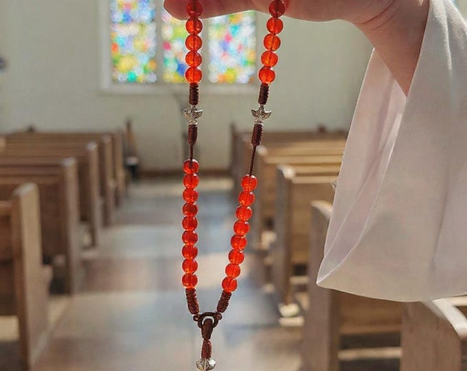 Red Agate Rosary, Catholic Prayer Beads, St. Benedict Medal