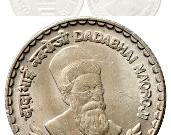 インド 5ルピー ダダバイ・ナオロジー記念硬貨 1825-1917年、インド