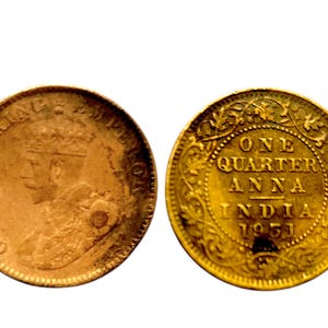 1951 India One Quarter Anna Coin George VI King Emperor Vintage Colonial Currency British India Coins Old Rare Coins