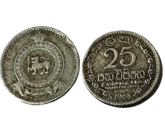 1963年 スリランカ 25セント硬貨、セイロン青銅製ヴィンテージ通貨