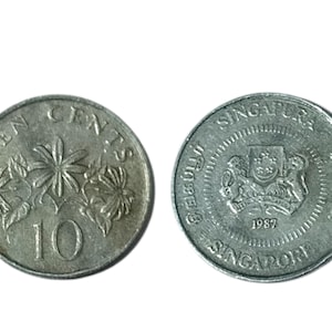 Vintage 1987 Singapore 10 Cents Coin - Republic of Singapore Numismatic Collectible