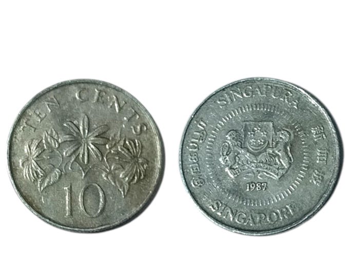 Vintage 1987 Singapore 10 Cents Coin - Republic of Singapore Numismatic Collectible