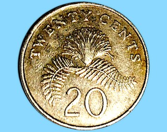 シンガポール 20セント硬貨リング 1987年 - 手作りコインジュエリー