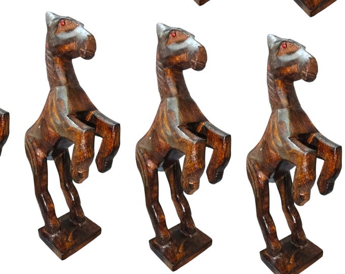 Handmade Wooden Rearing Horse Statue, Indian Horse Figurine, Rustic Farmhouse Decor