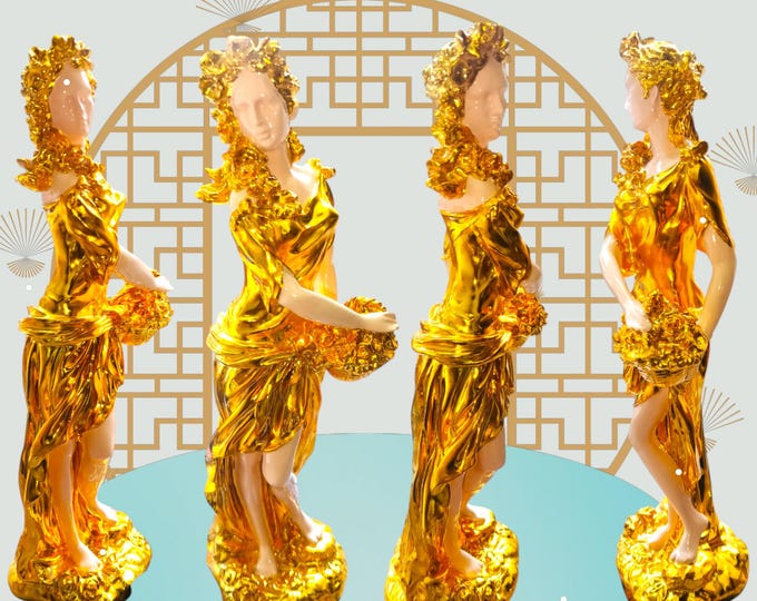 Elegant Gold Finish Lady Statue, Classical Art Inspired Showpiece, Living Room Accent Decor