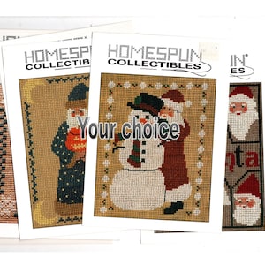 HOMESPUN COLLECTIBLES Santa -counted cross stitch charts- new-Toboggan,JackoLantern,Snowman,WinterFaces,HoldingTree,withGirl,MrsClaus,Puppet
