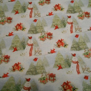SNOWY CARDINAL SNOWMAN, Winter, Susan Winget, Cotton Fabric, By The Yard, Christmas