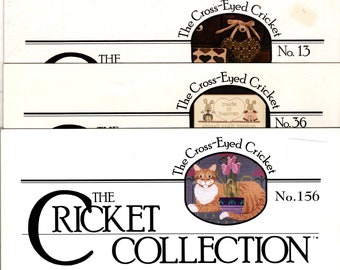 THE CRICKET COLLECTION Counted Cross Stitch charts - Your Choice- ManInMoon,MotherRabbitSequel,Eggsetera,ThinkSpring,Cat,SummersMorn