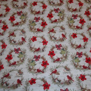 CARDINAL WREATHS 100% Cotton Fabric, By The Yard, Susan Winget