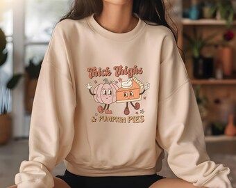Erntedank-Sweatshirt: Kürbiskuchen Herbst Rundhalsausschnitt