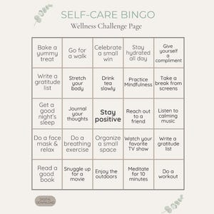 Self-Care Bingo Printable, Digital Wellness Challenge, Mental Health Activity Page, Self Care Planner Insert