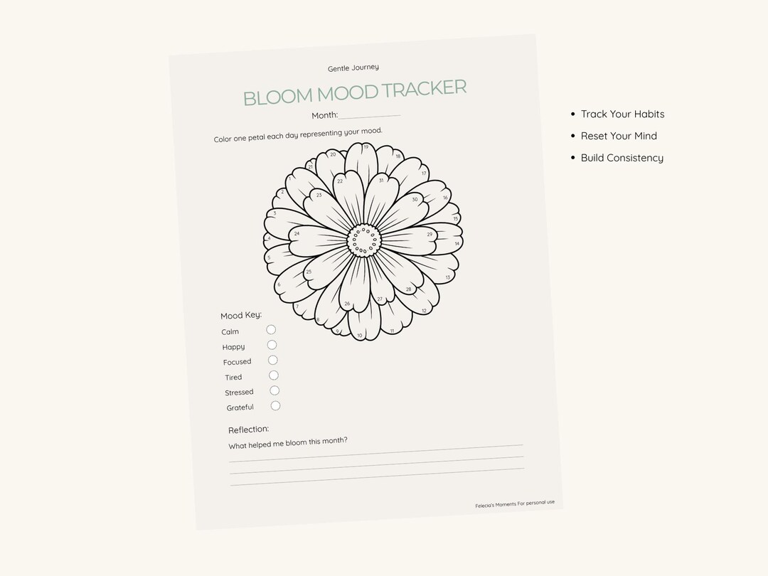 Bloom Mood Tracker Printable | Digital Wellness Journal Page (digital ...