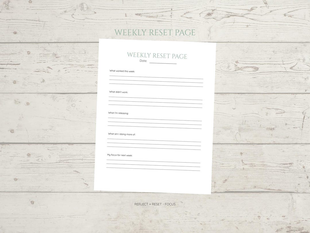 Weekly Reset and Reflection Printable | Self Care Weekly Planner ...