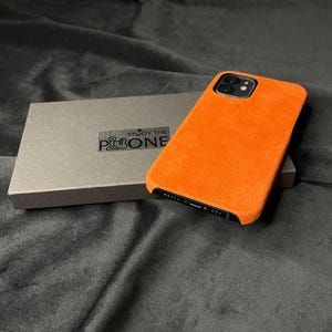 Premium Italy Alcantara Orange iPhone 12 | iPhone 12 Pro case, Leather Phone Case 14 15 16 Pro Max, Italian suede, suede, custom fabric GIFT