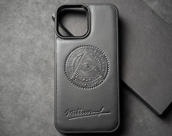 Custom Leather iPhone Case | Personalized iPhone 17 16 15 14 Pro Max case | Luxury Suede Cover MagSafe Gift | All-seeing eye | Millionare