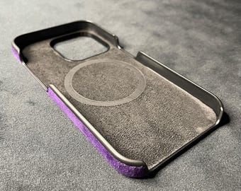 Purple iPhone Case made with Alcantara Material | MagSafe Compatible Half Wrap Cover for iPhone 17 16 15 14 12 Pro Max | Custom Phone Case