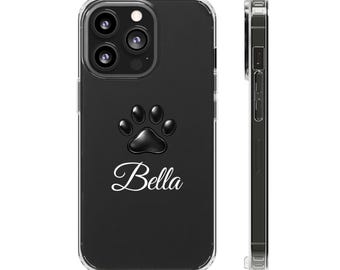 Custom Pet Paw Clear Impact Case with Name, Personalized Dog Cat Phone Case, Shockproof Transparent iPhone Case, Pet Lover Gift