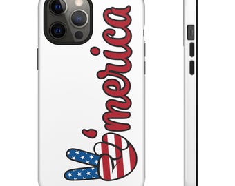 Custom Name Phone Case, USA Peace Sign Case, Personalized iPhone Case, Cute Aesthetic Cover, Tough Case, Gift for Her