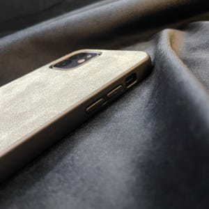 Personalized Alcantara iPhone 15 Pro Case | Custom Luxury Cover for iPhone 15, 16, 14, 13, 12 | Gray | MagSafe Personalized Gift