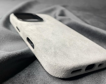 iPhone 16 Pro Max Case Made with Genuine Alcantara Material, Personalized MagSafe Phone Case, Luxury Suede Custom iPhone Cover
