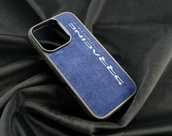 Personalized iPhone Case Made with Genuine Alcantara Material, Custom Logo MagSafe Phone Cover, Luxury Suede iPhone Case