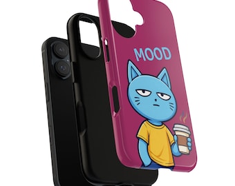Funny Cat iPhone Case Mood Coffee Tough Case Cute Cat Phone Case Custom Text Matte Glossy Shockproof Gift for Cat Lovers